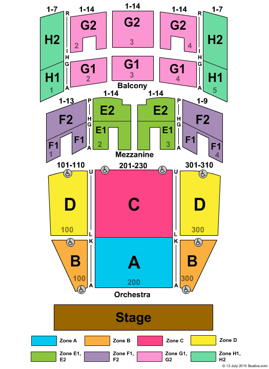 Robinson Center Performance Hall End Stage Zone Seating Chart